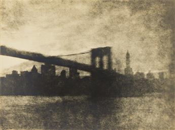 JESSIE TARBOX BEALS (1870-1942) Brooklyn Bridge at dusk. Circa 1910.                                                                             